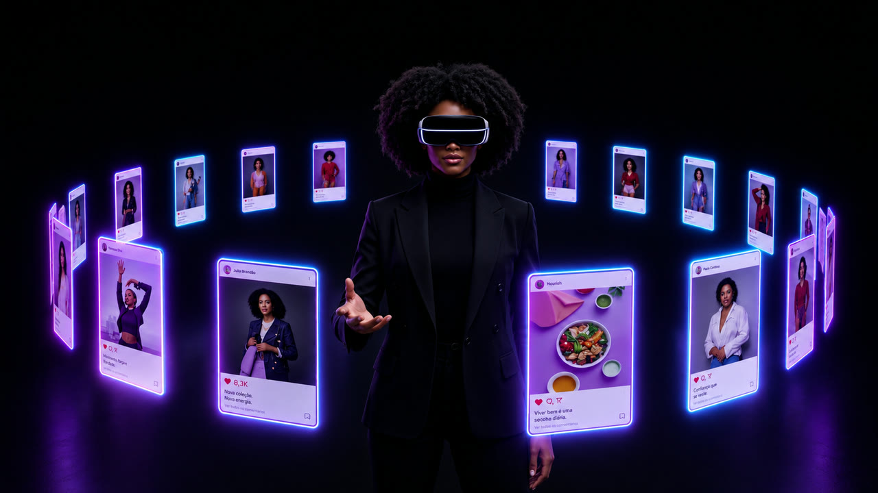 Criadora digital cercada por conteúdos produzidos com inteligência artificial